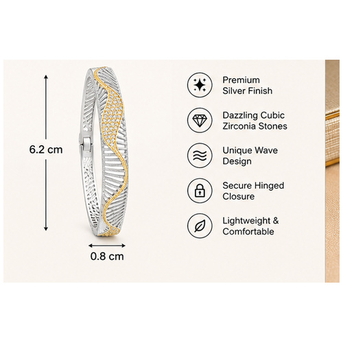 Silver Gold Tone Leaf Textured Bangle - Image 6