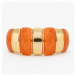 Gold Tone Orange White Segmented Bangle