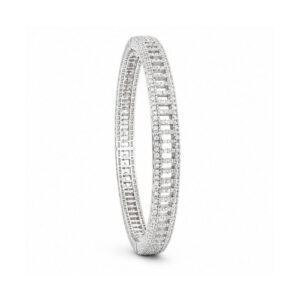 Silver Tone Crystal Leaf Bangle