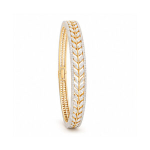 Gold Silver Tone Leaf Crystal Bangle