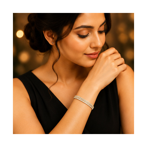 Gold Silver Tone Leaf Crystal Bangle - Image 2