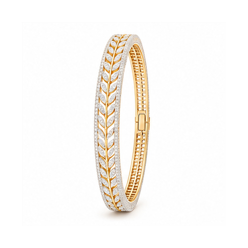 Gold Silver Tone Leaf Crystal Bangle - Image 3
