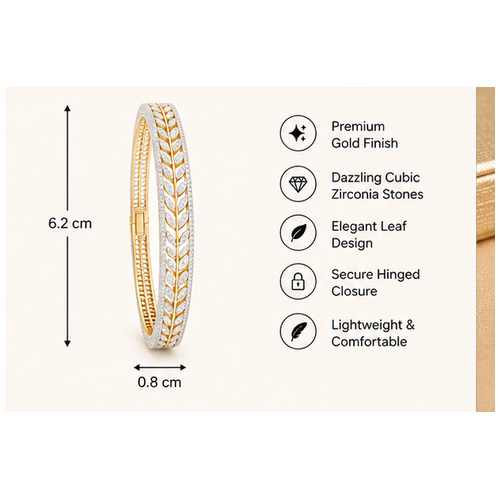 Gold Silver Tone Leaf Crystal Bangle - Image 6