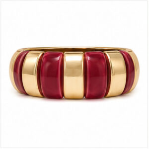 Gold Tone Pink White Segmented Bangle