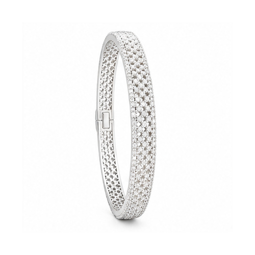 Silver Tone Crystal Hinged Bangle