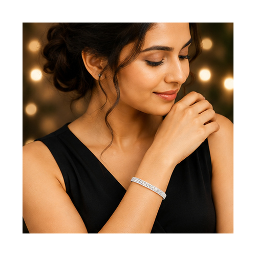Silver Tone Crystal Hinged Bangle - Image 2