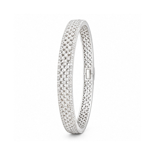 Silver Tone Crystal Hinged Bangle - Image 3