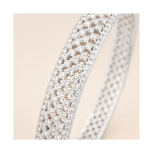Silver Tone Crystal Hinged Bangle - Image 4