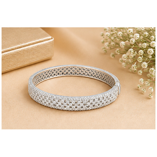 Silver Tone Crystal Hinged Bangle - Image 5
