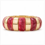 Gold Tone Pink White Wide Enamel Bangle