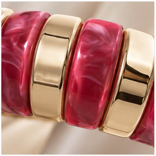 Gold Tone Pink White Wide Enamel Bangle - Image 6