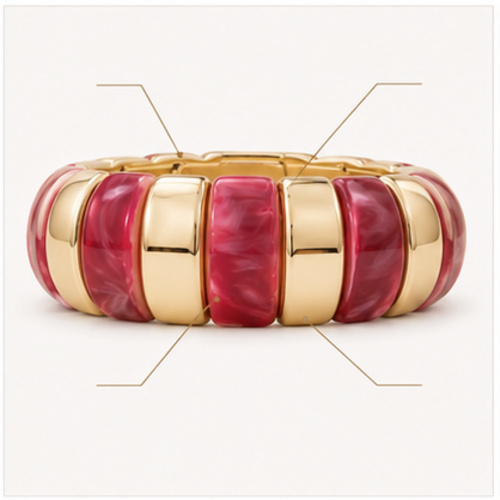 Gold Tone Pink White Wide Enamel Bangle - Image 8