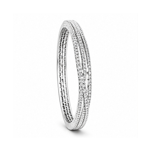 Silver Tone Double-Row Crystal Bangle