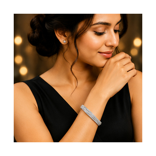 Silver Tone Double-Row Crystal Bangle - Image 2