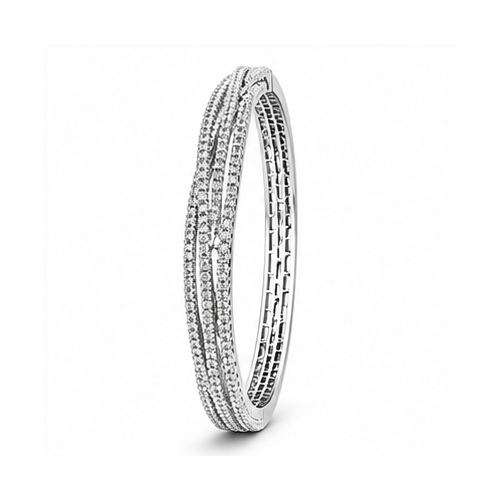 Silver Tone Double-Row Crystal Bangle - Image 3