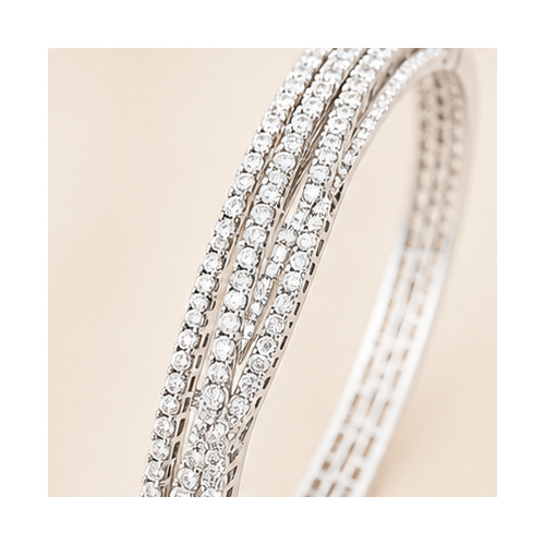 Silver Tone Double-Row Crystal Bangle - Image 4