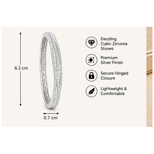 Silver Tone Double-Row Crystal Bangle - Image 6