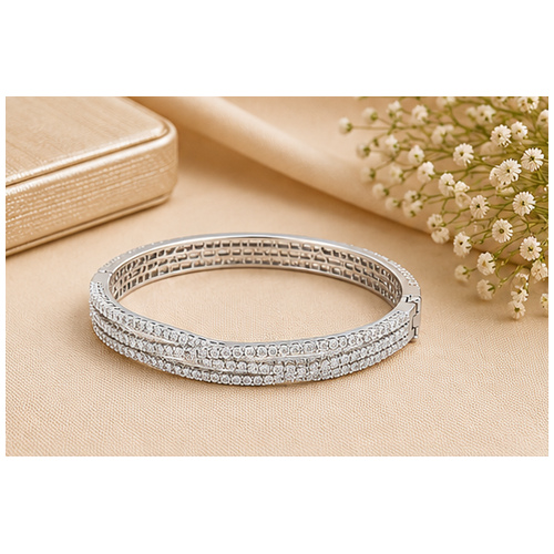 Silver Tone Double-Row Crystal Bangle - Image 5