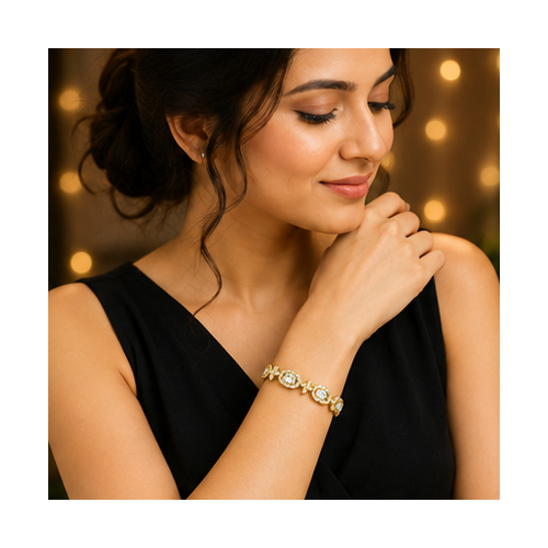 Gold Tone Floral Link Stone Bracelet - Image 2