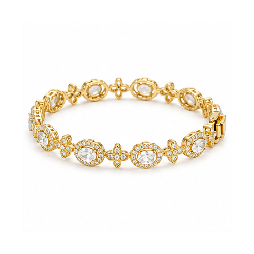 Gold Tone Floral Link Stone Bracelet - Image 4
