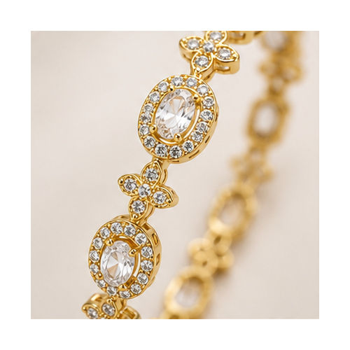 Gold Tone Floral Link Stone Bracelet - Image 5