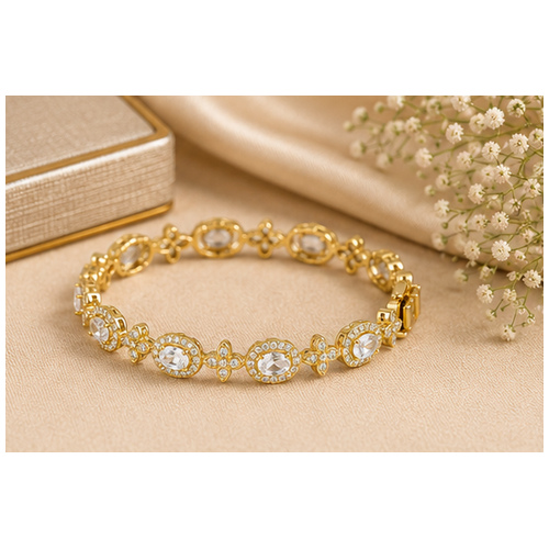 Gold Tone Floral Link Stone Bracelet - Image 6
