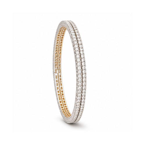 Gold Silver Tone Double-Row Crystal Bangle