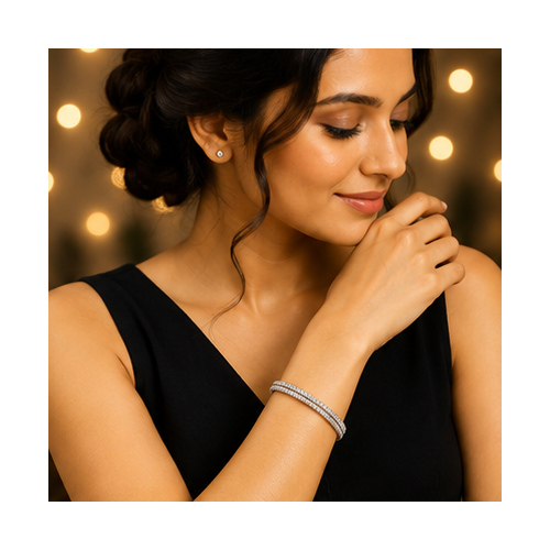 Gold Silver Tone Double-Row Crystal Bangle - Image 2