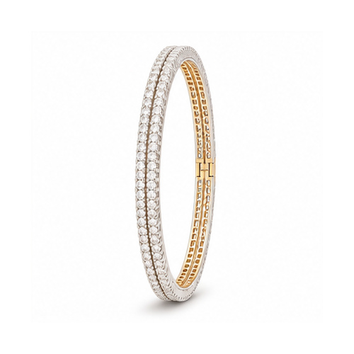 Gold Silver Tone Double-Row Crystal Bangle - Image 3