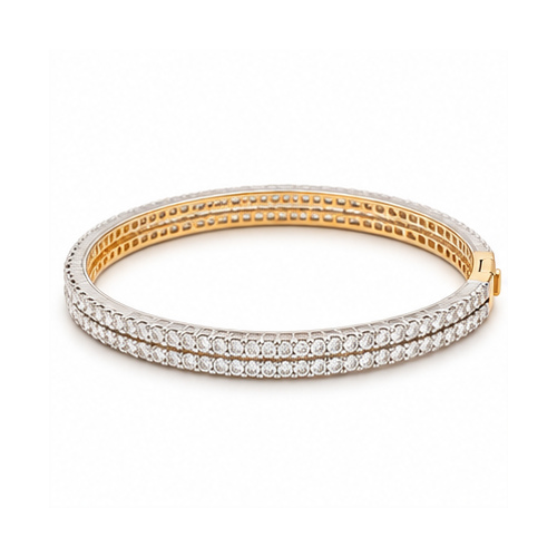 Gold Silver Tone Double-Row Crystal Bangle - Image 4