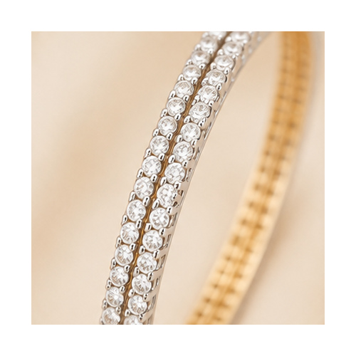 Gold Silver Tone Double-Row Crystal Bangle - Image 5