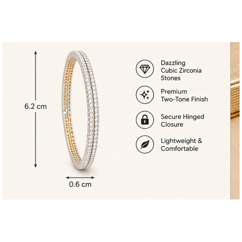Gold Silver Tone Double-Row Crystal Bangle - Image 7