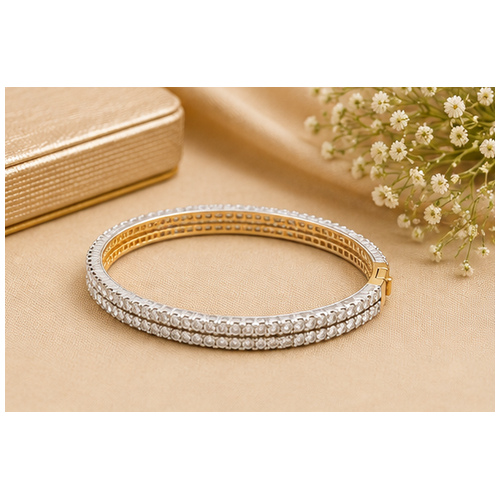 Gold Silver Tone Double-Row Crystal Bangle - Image 6