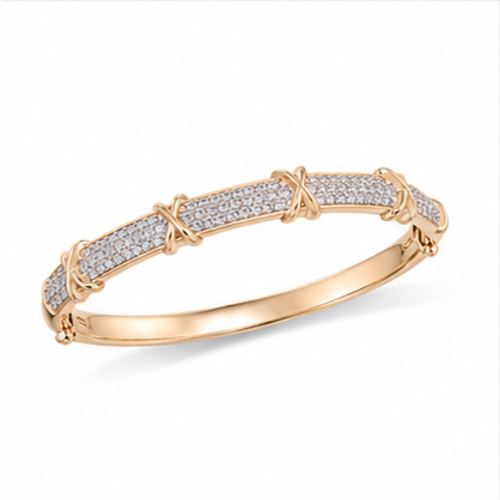 Gold Tone Crystal Accent Minimal Bangle - Image 6
