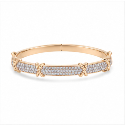Gold Tone Crystal Accent Minimal Bangle - Image 7