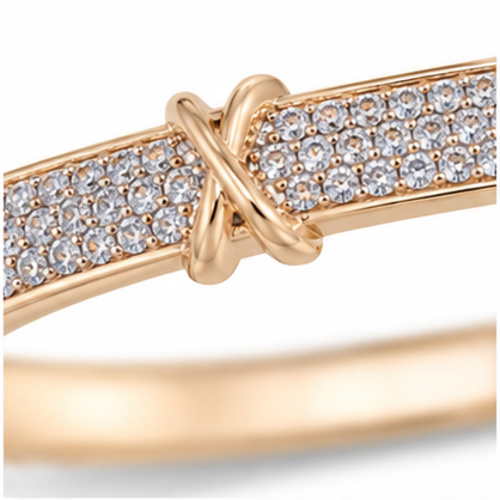 Gold Tone Crystal Accent Minimal Bangle - Image 5
