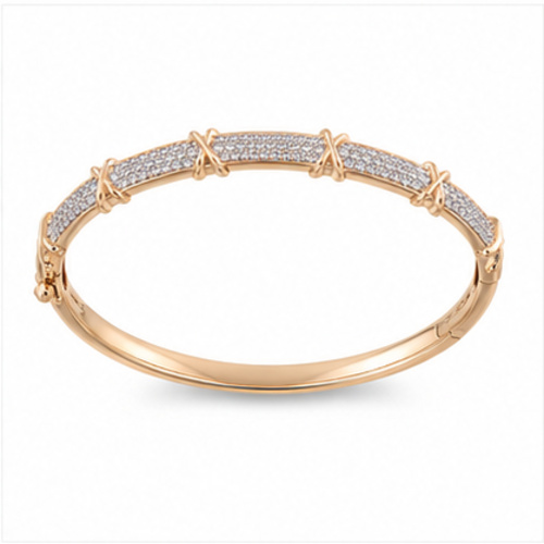 Gold Tone Crystal Accent Minimal Bangle - Image 4