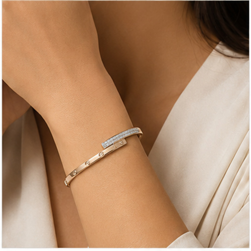 Silver Tone Minimal Oval Bangle - Image 2