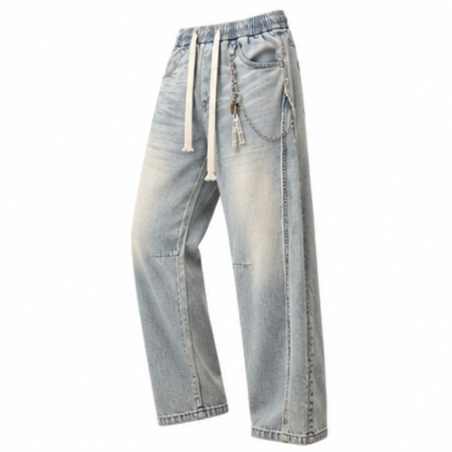 Men's Light Blue Light Fade Relaxed Jogger Denim Jeans - Image 5
