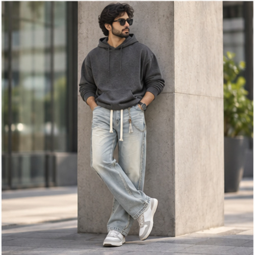Men's Light Blue Light Fade Relaxed Jogger Denim Jeans - Image 6