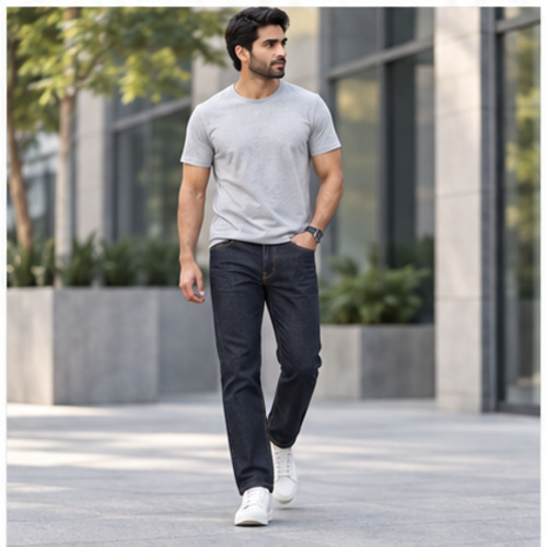 Men's Black Clean Straight/Relaxed Denim Jeans - Image 6