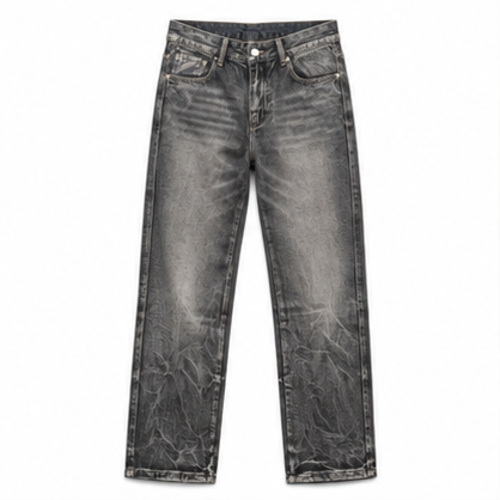 Men's Charcoal Grey Heavy Fade Straight/Relaxed Denim Jeans