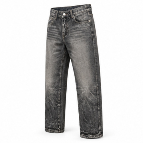 Men's Charcoal Grey Heavy Fade Straight/Relaxed Denim Jeans - Image 5