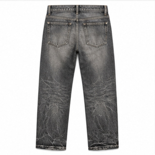 Men's Charcoal Grey Heavy Fade Straight/Relaxed Denim Jeans - Image 6