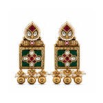 Antique Gold Tone Green Meenakari Statement Earrings