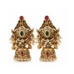 Antique Gold Tone Kundan Style Jhumka Earrings
