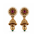 Gold Tone Floral Stud Jhumka Drop Earrings