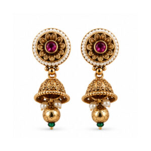 Gold Tone Floral Stud Jhumka Drop Earrings