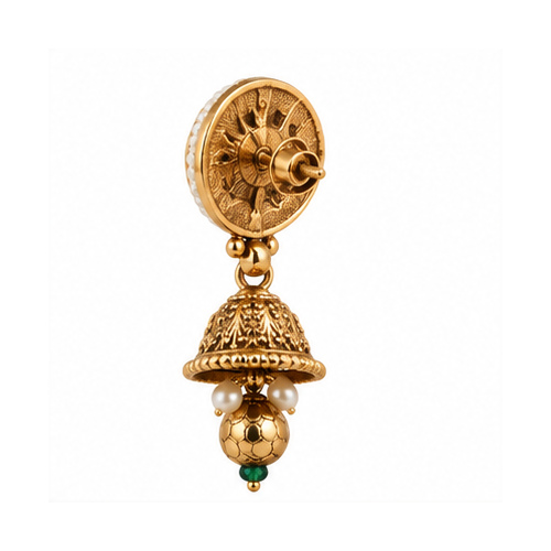 Gold Tone Floral Stud Jhumka Drop Earrings - Image 5