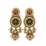 Antique Gold Tone Green Meenakari Drop Earrings